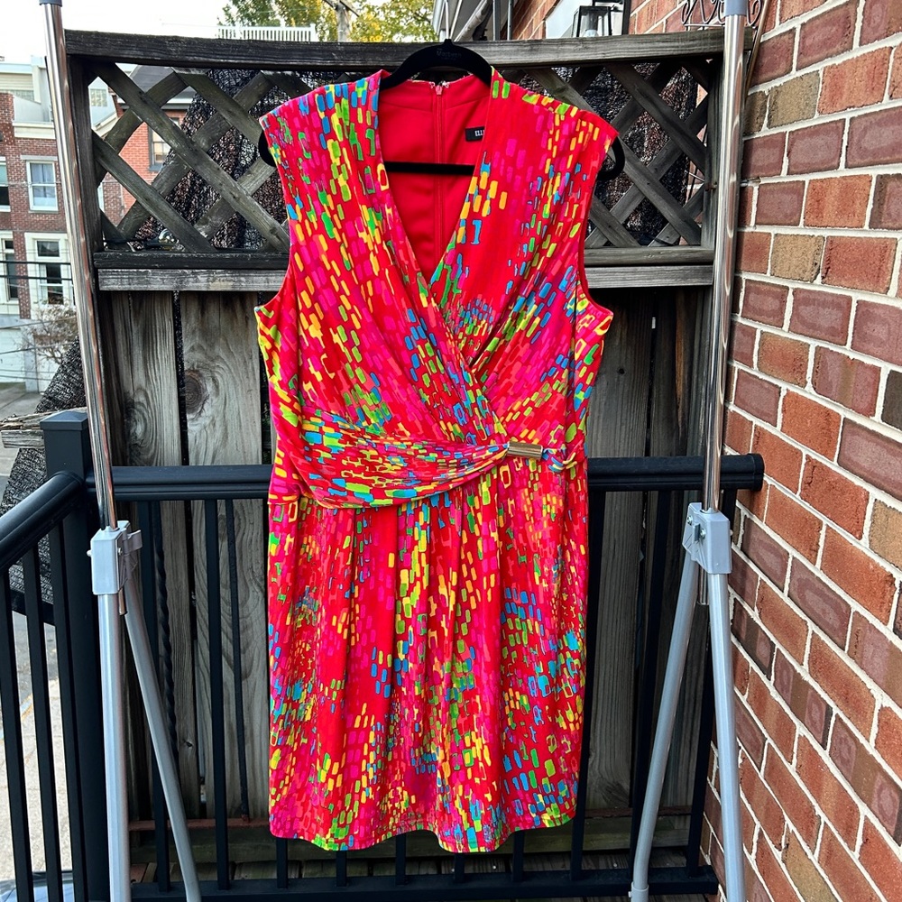 Ellen Tracy Colorful Plus Dress 16W NWOT